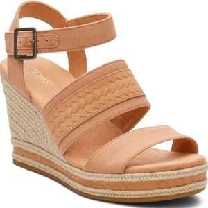 Tom's Marisol Sandal Sandy Beige Canvas/Suede Wedge